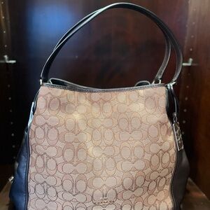 Coach Tan and Black Signature Shoulder Bag